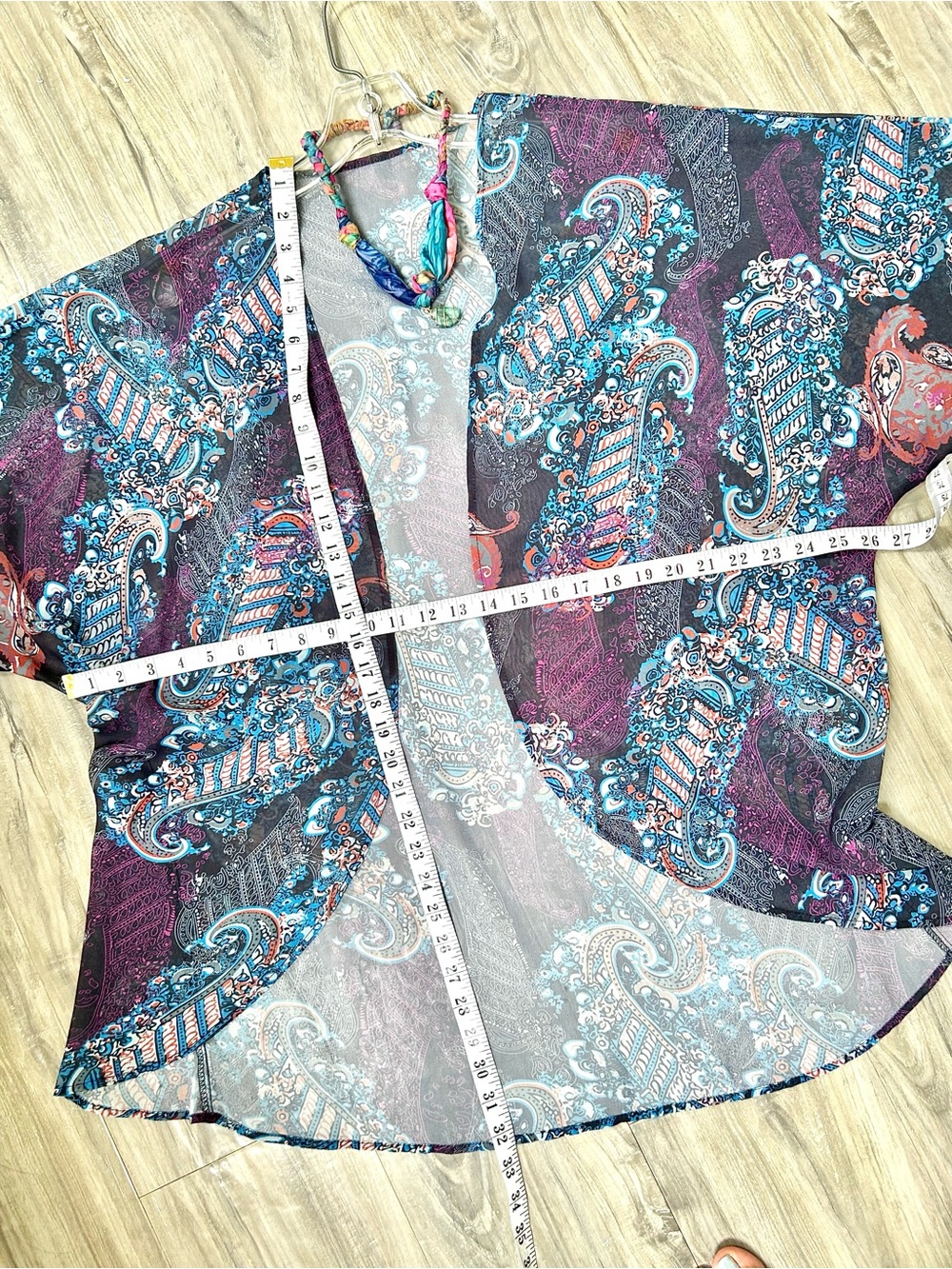 Boho Paisley Open-Front Kimono cover up Gypsy southwestern vibe - Picture 5 of 9